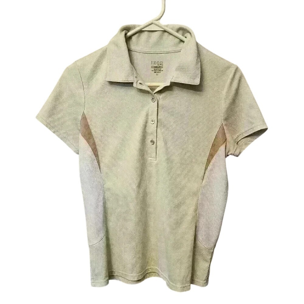 IZOD Women's Medium Golf Athletic T-shirt XFG Cool-Fx‎ Light Green Tan & White